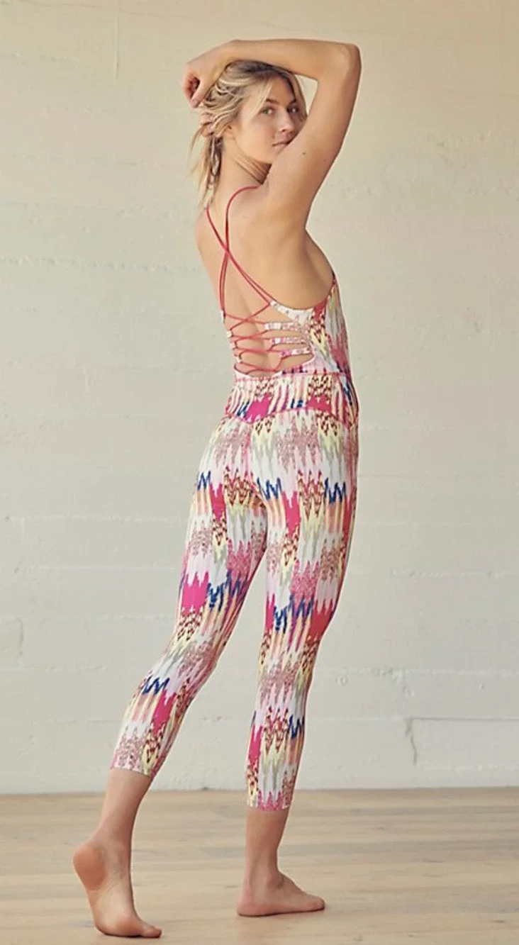 FREE PEOPLE FP MOVEMENT SHE'S GOT RHYTHM PRINTED STRAPPY JUMPSUIT ONE PIECE XS